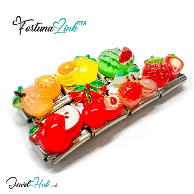 Fruit Resin Italian Bracelet Charms | FortunaLink™ Stainless Steel 10mm Tiles - JewelHub.co.uk