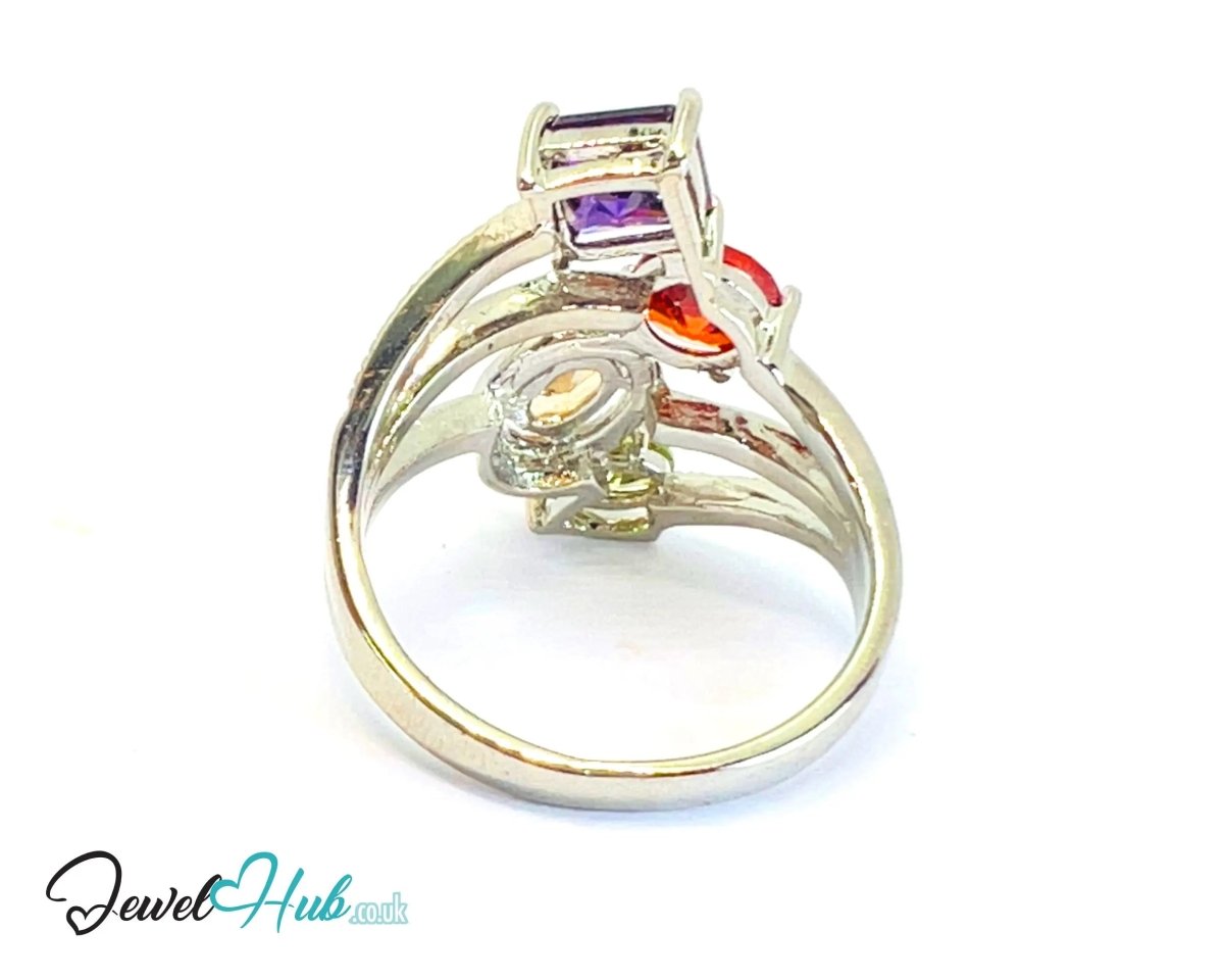 Gem Harmony Ring 🔱 White K Copper Ring · UK R · US 9 · Multicolour Gem Quartet - JewelHub.co.uk