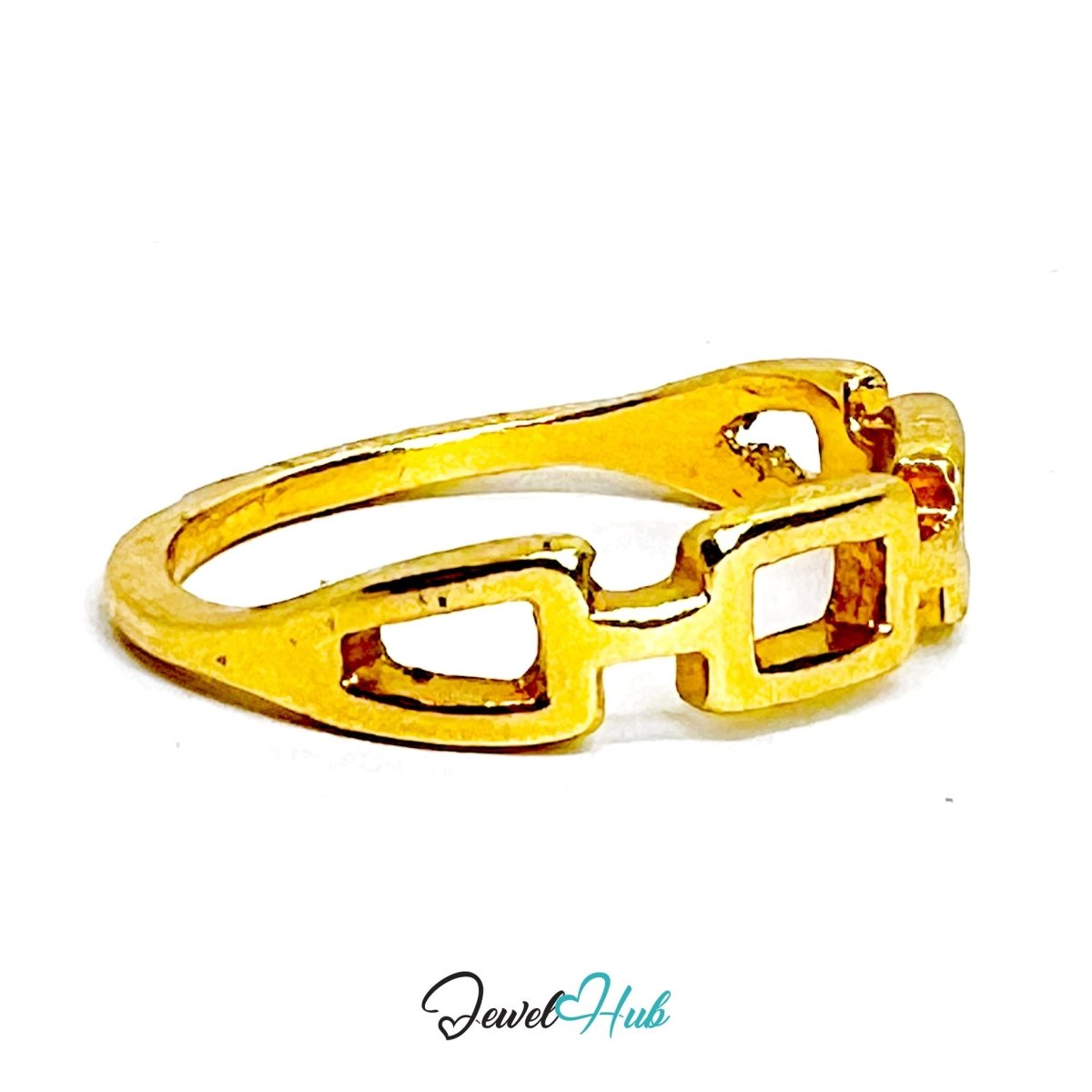 GeoLink Rectangle Zinc Alloy Gold Ring · Modern Open Band - JewelHub.co.uk