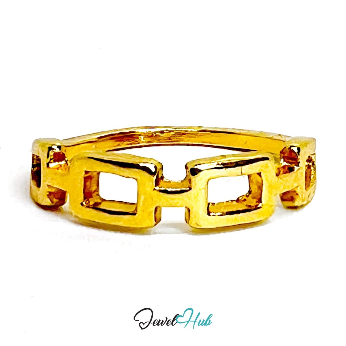 GeoLink Rectangle Zinc Alloy Gold Ring · Modern Open Band - JewelHub.co.uk