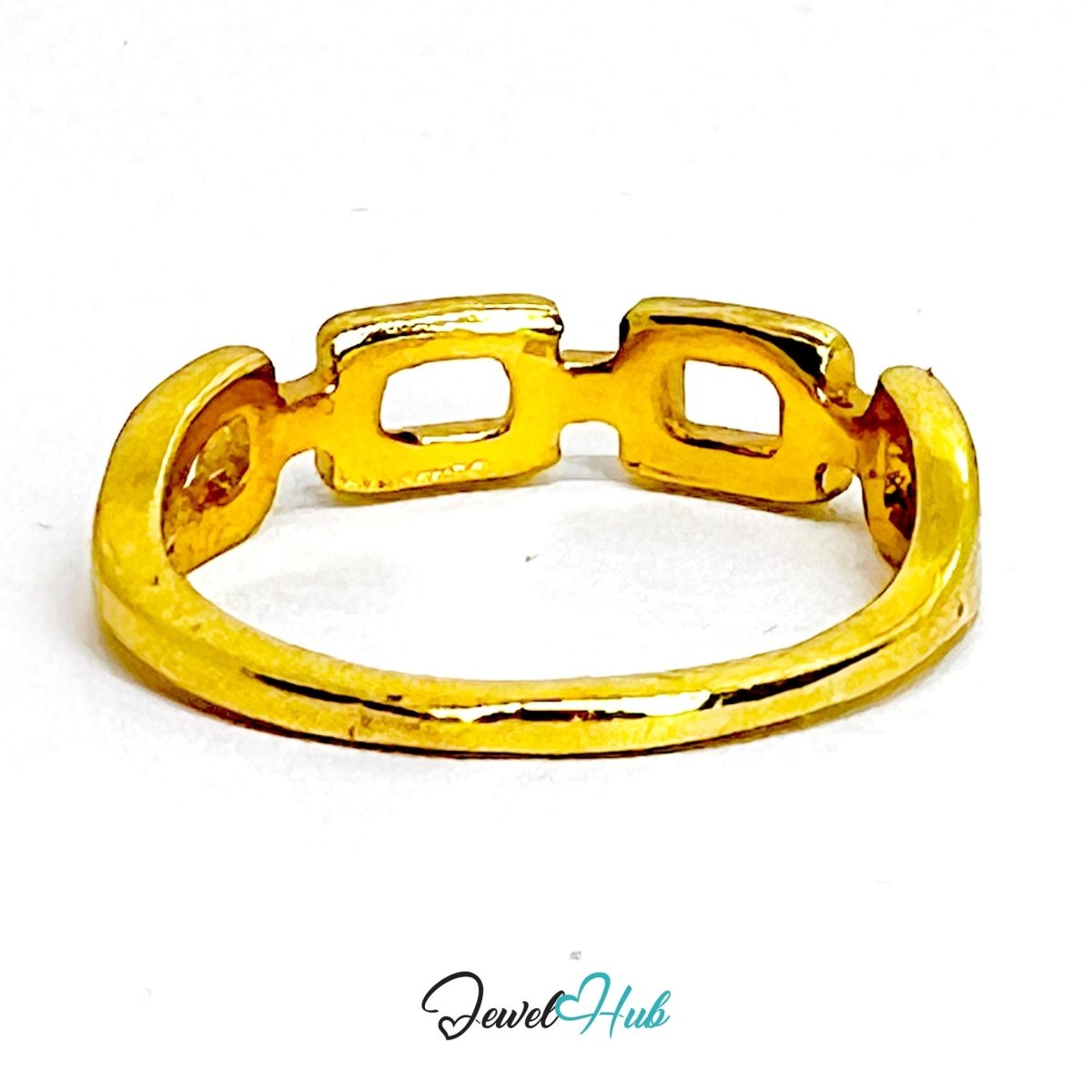 GeoLink Rectangle Zinc Alloy Gold Ring · Modern Open Band - JewelHub.co.uk