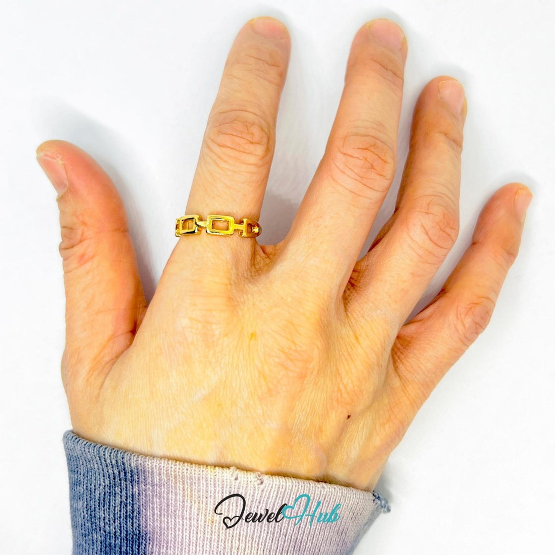 GeoLink Rectangle Zinc Alloy Gold Ring · Modern Open Band - JewelHub.co.uk