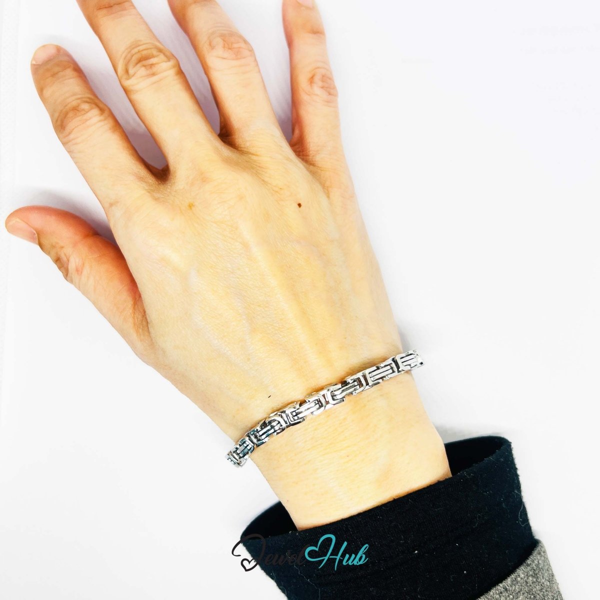 Geometric Link Stainless Steel Bracelet – Bold Boxy Chain - JewelHub.co.uk