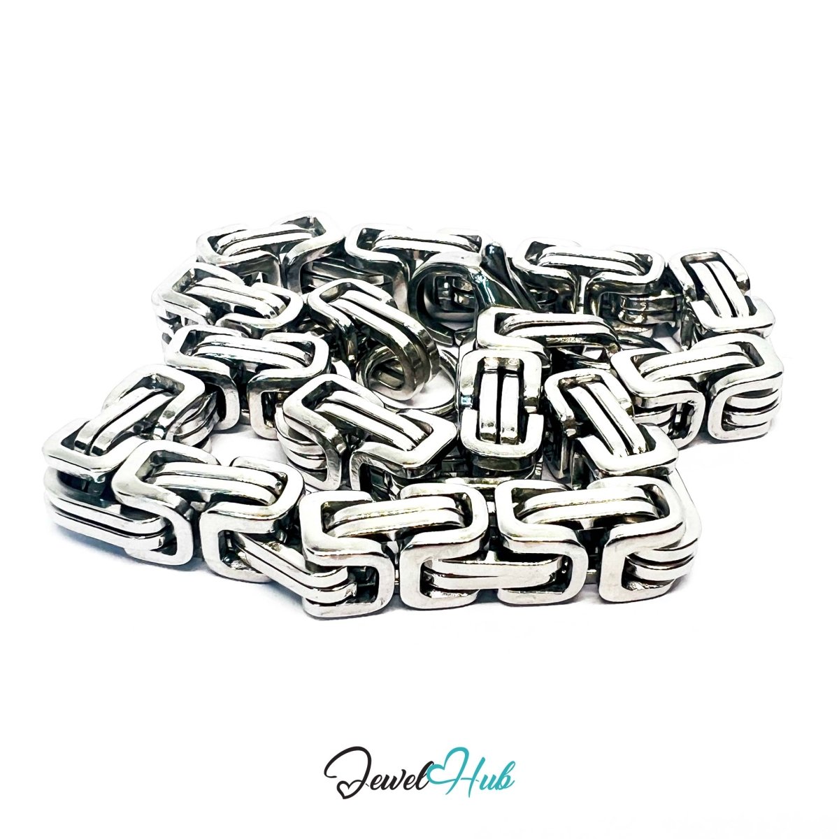 Geometric Link Stainless Steel Bracelet – Bold Boxy Chain - JewelHub.co.uk