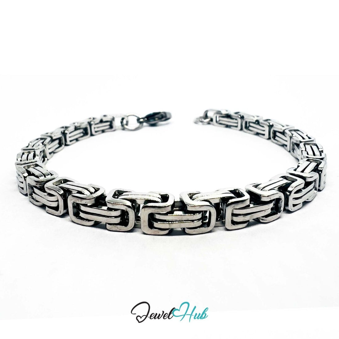 Geometric Link Stainless Steel Bracelet – Bold Boxy Chain - JewelHub.co.uk