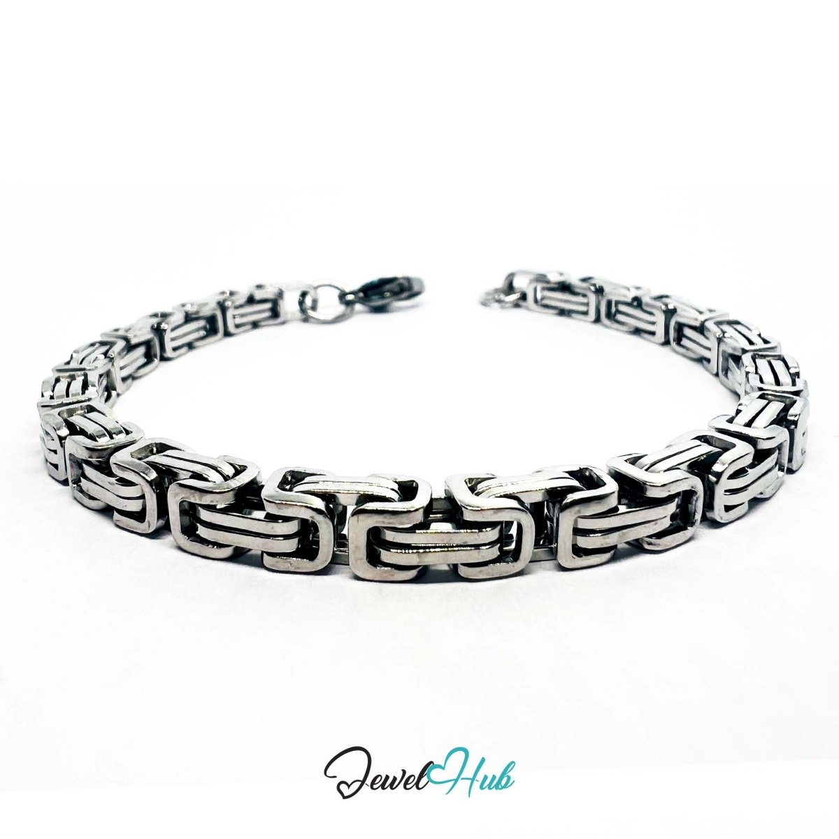 Geometric Link Stainless Steel Bracelet – Bold Boxy Chain - JewelHub.co.uk