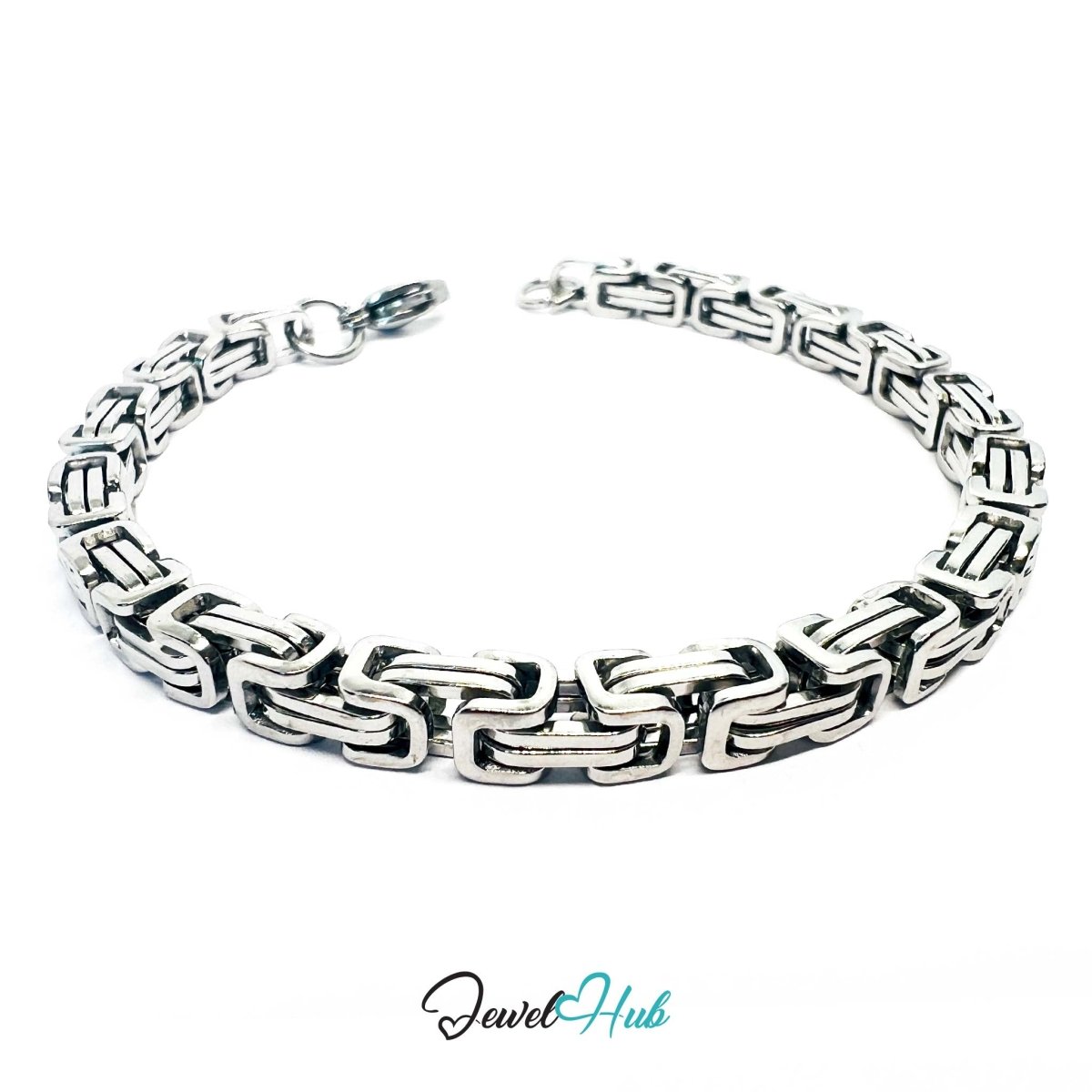 Geometric Link Stainless Steel Bracelet – Bold Boxy Chain - JewelHub.co.uk