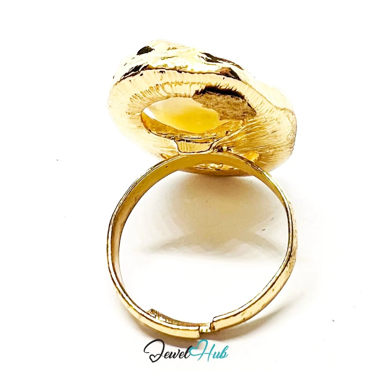Giant Pearl Ring – Gold - Plated Zinc Alloy Adjustable M–P with Sculptural Setting (7–9g) - JewelHub.co.uk