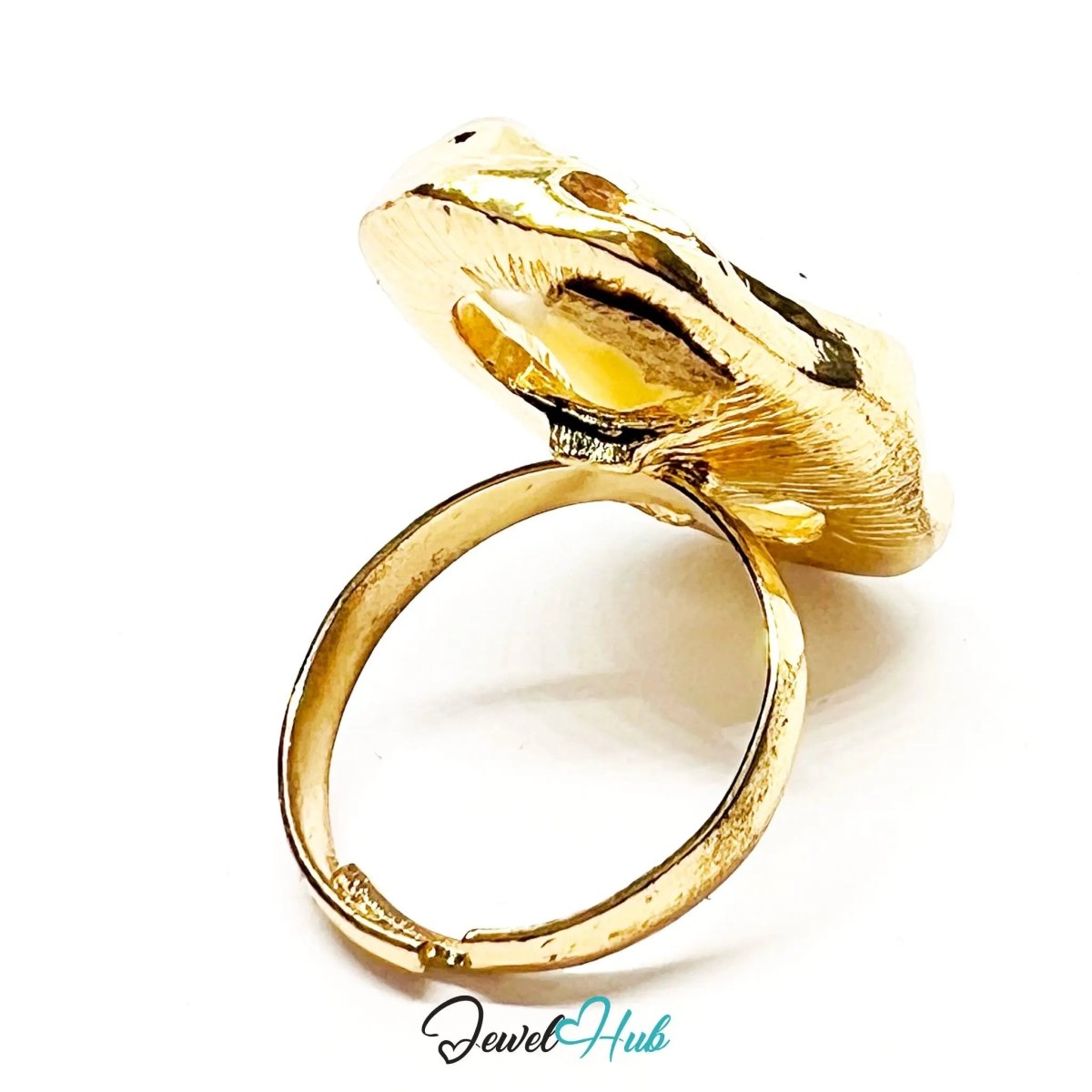 Giant Pearl Ring – Gold - Plated Zinc Alloy Adjustable M–P with Sculptural Setting (7–9g) - JewelHub.co.uk