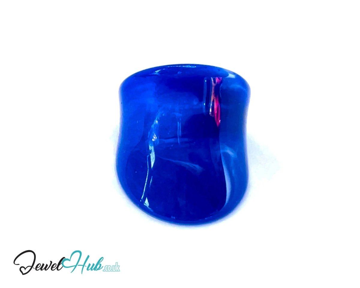 Giant Resin Ring 🔵 Blue US Q · US 8.5 · Deep Blue · Sculptural Shine · Handcrafted · 11g - JewelHub.co.uk