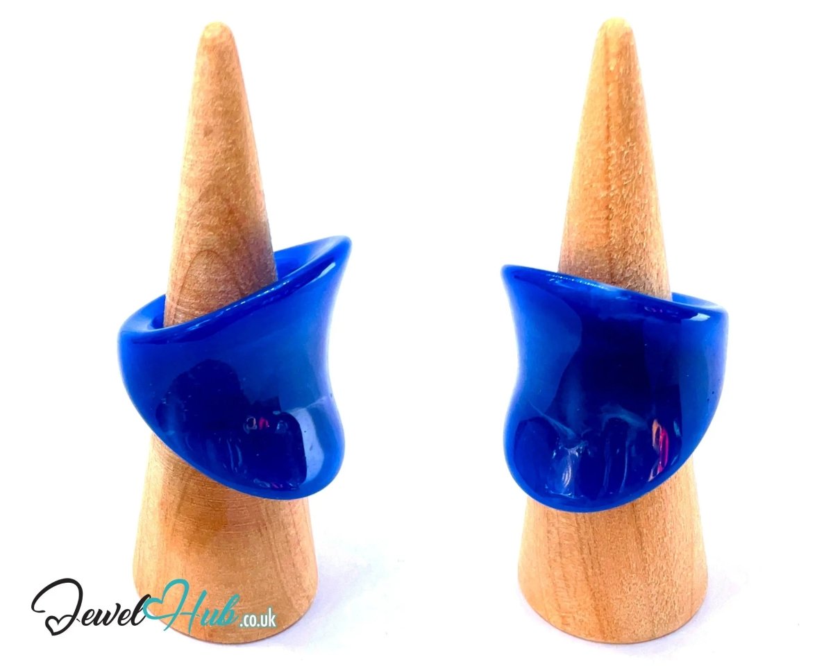 Giant Resin Ring 🔵 Blue US Q · US 8.5 · Deep Blue · Sculptural Shine · Handcrafted · 11g - JewelHub.co.uk