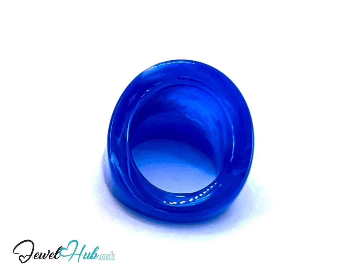 Giant Resin Ring 🔵 Blue US Q · US 8.5 · Deep Blue · Sculptural Shine · Handcrafted · 11g - JewelHub.co.uk