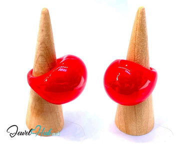 Giant Resin Ring 🔴 Red US P · US 8 · Bold Sculptural Red · Handcrafted · 11.26g - JewelHub.co.uk