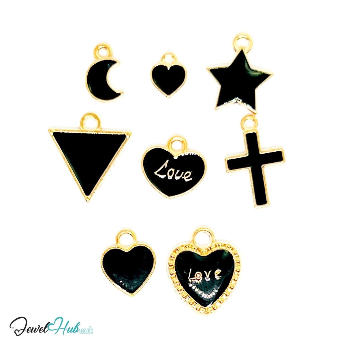 God Enlightenment Charm Bracelet · Gold - Tone Plated · Glossy Black Motifs · 19cm - JewelHub.co.uk