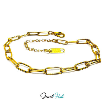 Gold 316L Stainless Steel Classic Oval Chain Bracelet – 4.2mm Polished Link Design - JewelHub.co.uk