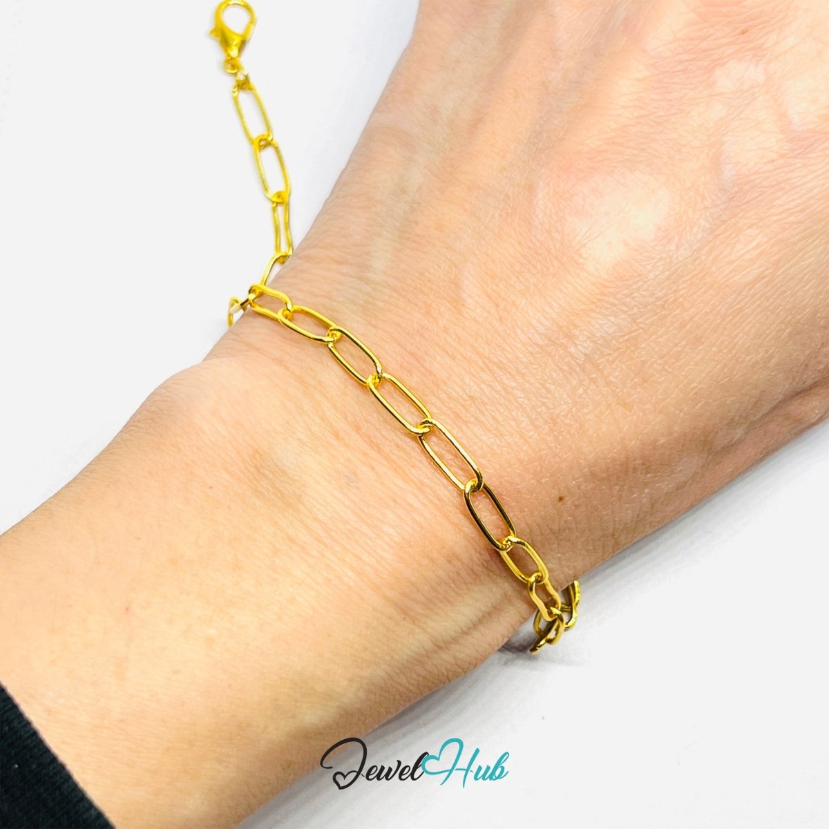 Gold 316L Stainless Steel Classic Oval Chain Bracelet – 4.2mm Polished Link Design - JewelHub.co.uk