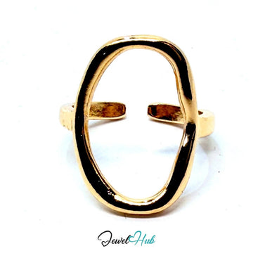 Gold Adjustable Hollow Oval Band Ring – Lightweight Statement for Gen Z Stylists - JewelHub.co.uk