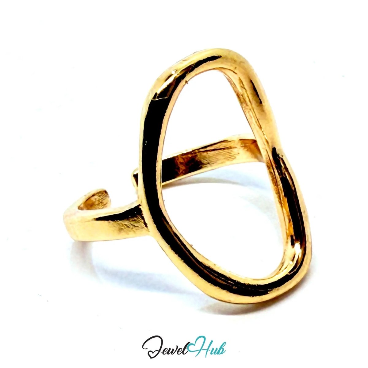 Gold Adjustable Hollow Oval Band Ring – Lightweight Statement for Gen Z Stylists - JewelHub.co.uk