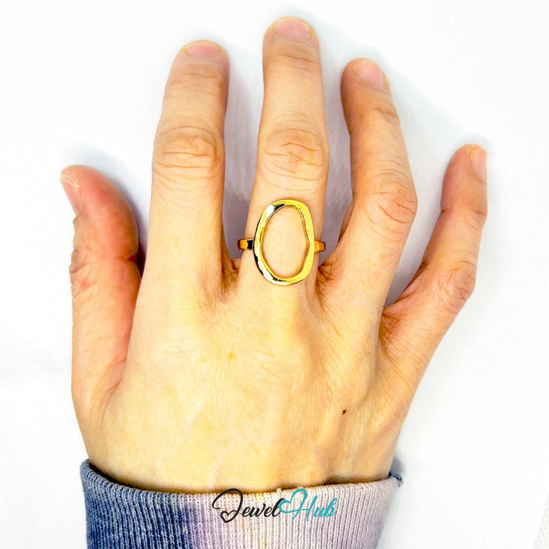 Gold Adjustable Hollow Oval Band Ring – Lightweight Statement for Gen Z Stylists - JewelHub.co.uk