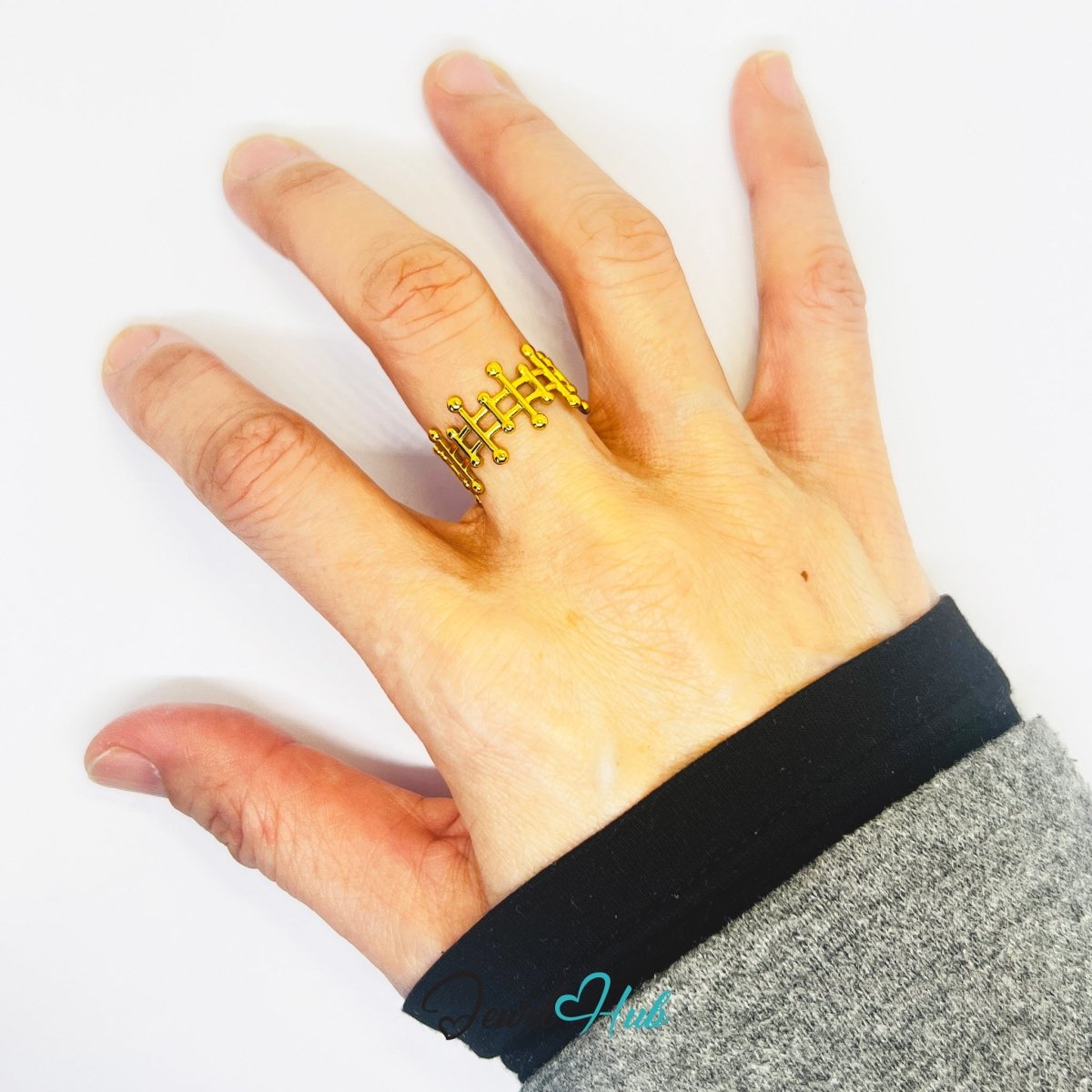 Gold Chain Link Triple Band Adjustable Stainless Steel Ring - JewelHub.co.uk