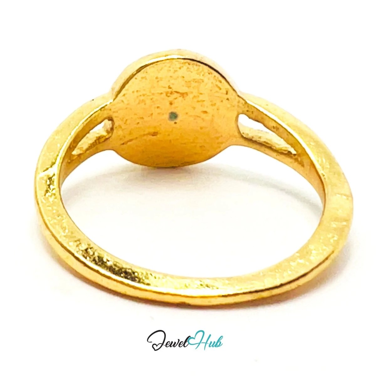 Gold Crest Loop Ring ◉ Zinc Alloy · UK M · US 6.5 · Sculptural Medallion Face · Split Band · Polished Gold Finish - JewelHub.co.uk
