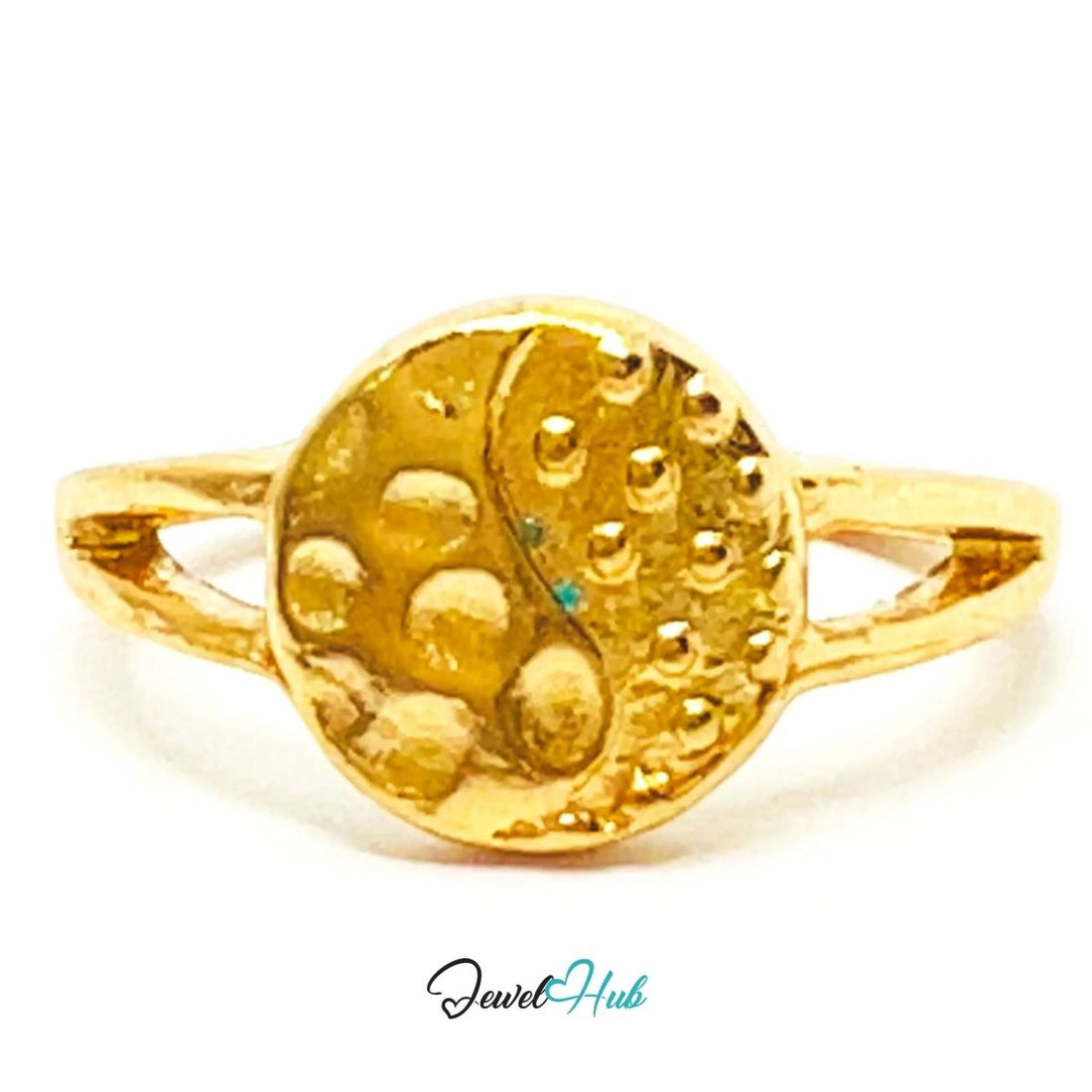 Zinc Alloy Ring Gold Yin Yang Textured Signet - UK M / US 6.5 Gold Plated - JewelHub.co.uk