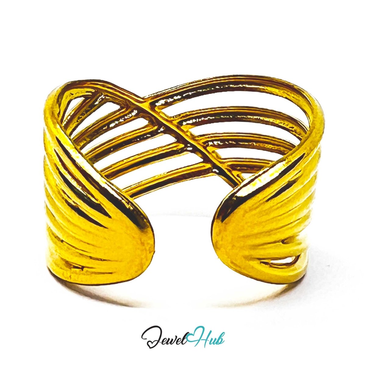 Gold Criss - Cross Multi Band Adjustable Stainless Steel Ring - JewelHub.co.uk
