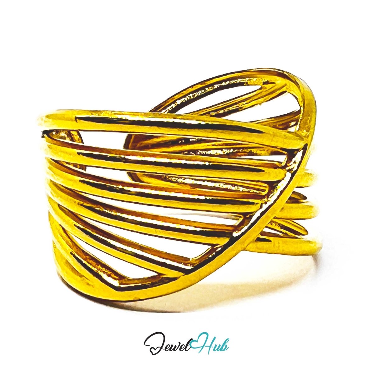 Gold Criss - Cross Multi Band Adjustable Stainless Steel Ring - JewelHub.co.uk