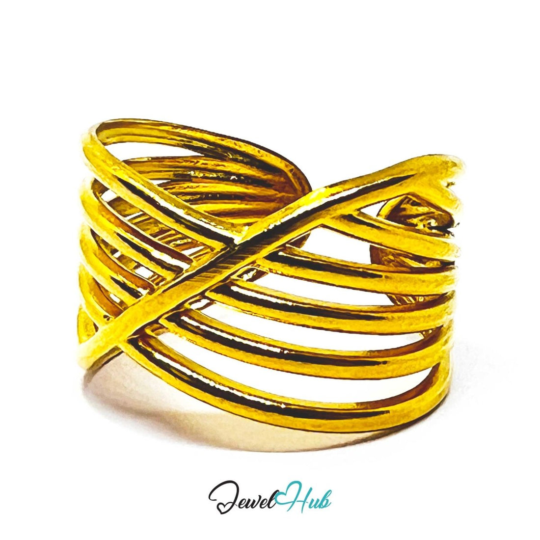 Gold Criss - Cross Multi Band Adjustable Stainless Steel Ring - JewelHub.co.uk