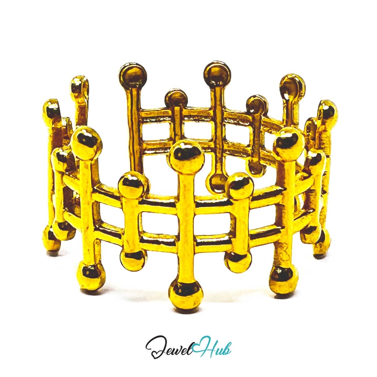 Gold Crown Lattice Adjustable Stainless Steel Statement Ring - JewelHub.co.uk