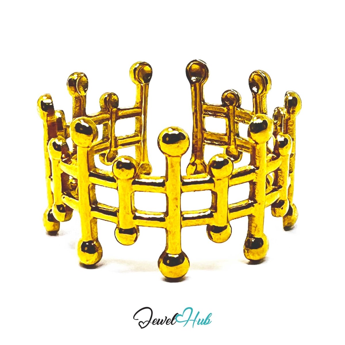 Gold Crown Lattice Adjustable Stainless Steel Statement Ring - JewelHub.co.uk