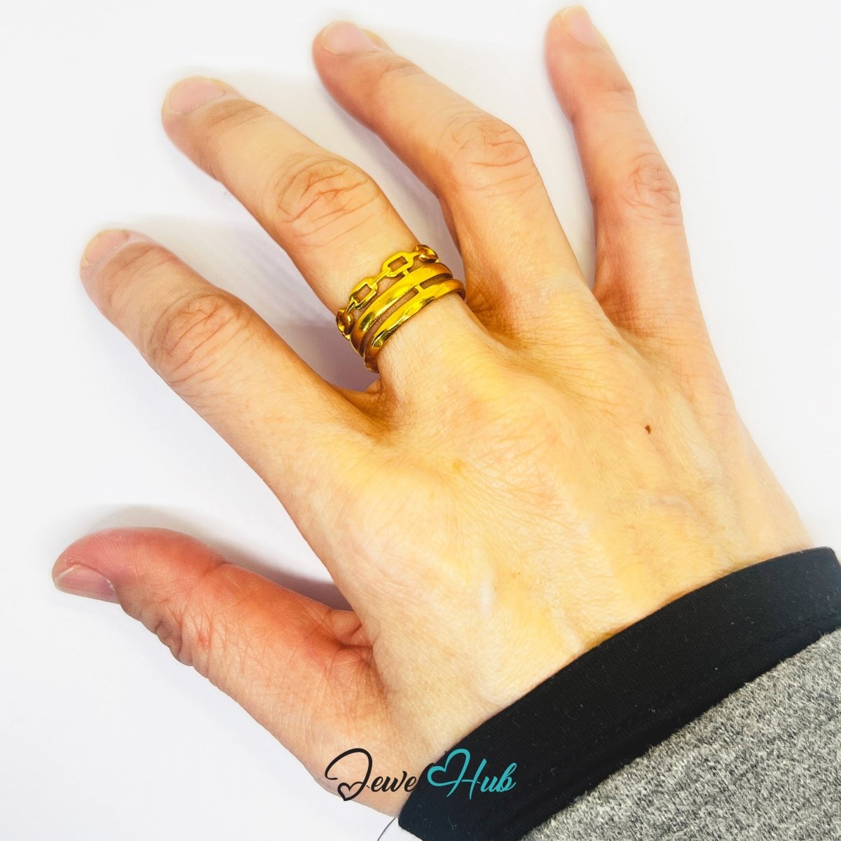 Gold Crown Lattice Adjustable Stainless Steel Statement Ring - JewelHub.co.uk