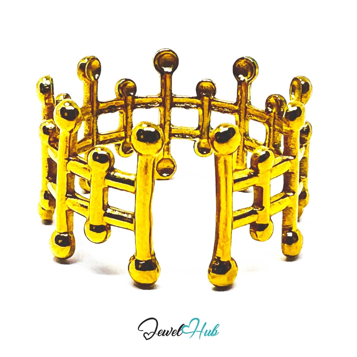 Gold Crown Lattice Adjustable Stainless Steel Statement Ring - JewelHub.co.uk