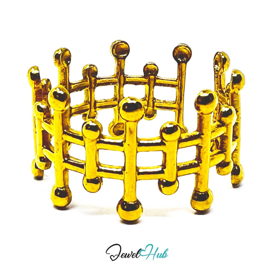 Gold Crown Lattice Adjustable Stainless Steel Statement Ring - JewelHub.co.uk