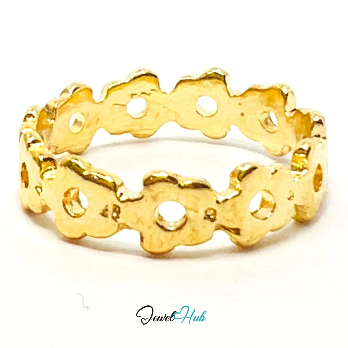 Gold Floral Loop Ring 🌸 Zinc Alloy · UK O · US 7.5 · Flower Cutout Motif · Polished Gold Finish - JewelHub.co.uk
