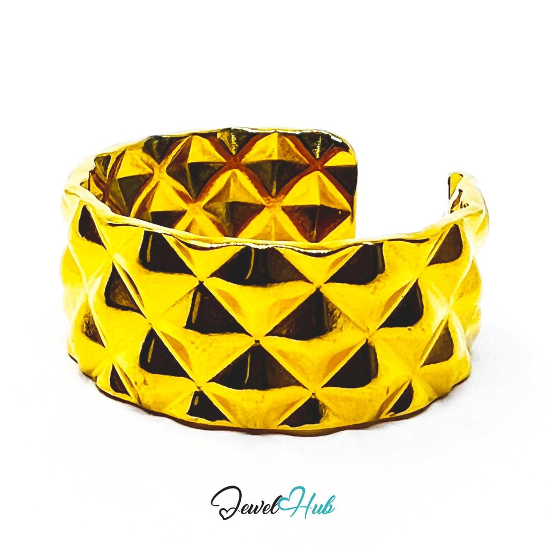 Gold Geometric Textured Stainless Steel Statement Ring - JewelHub.co.uk