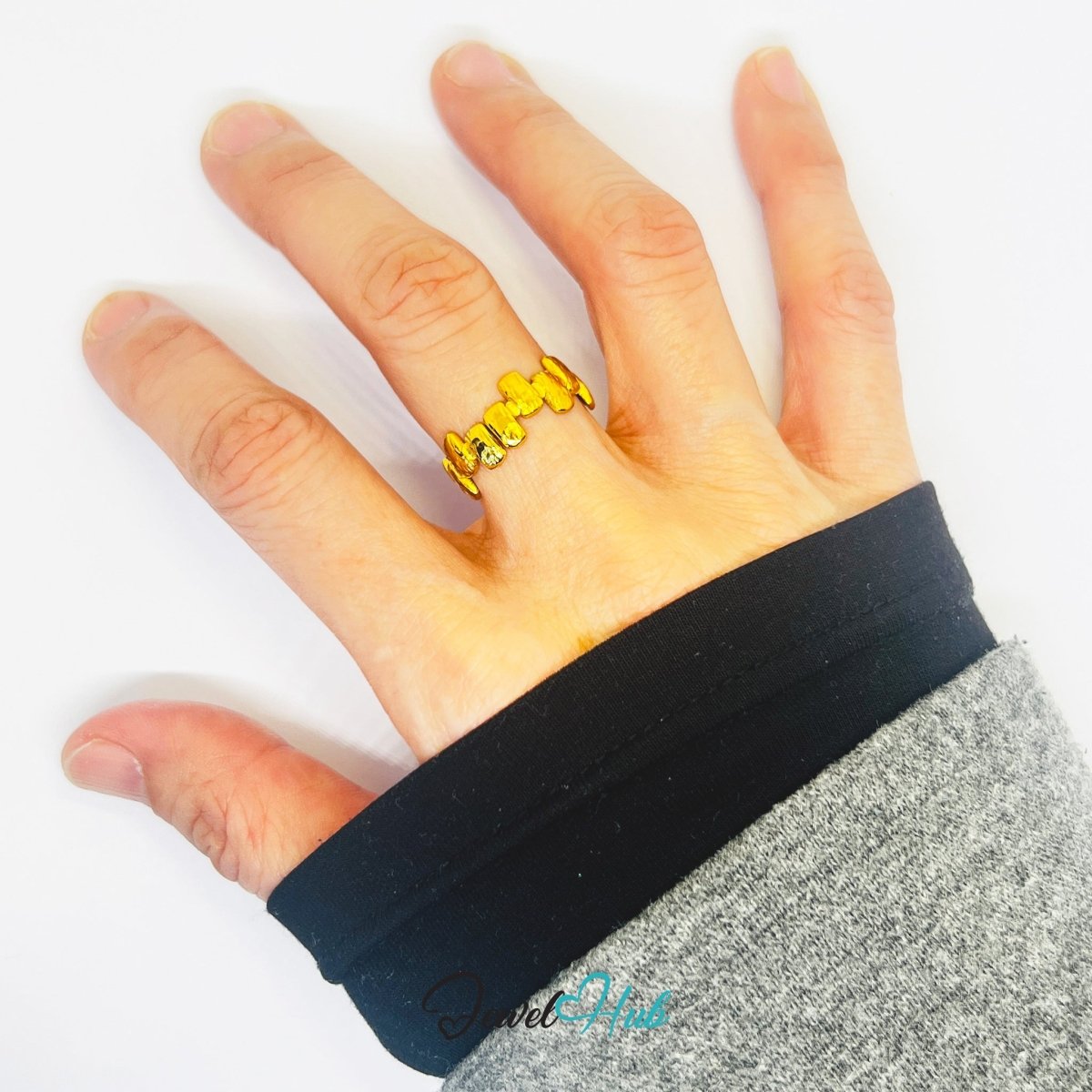 Gold Geometric Textured Stainless Steel Statement Ring - JewelHub.co.uk