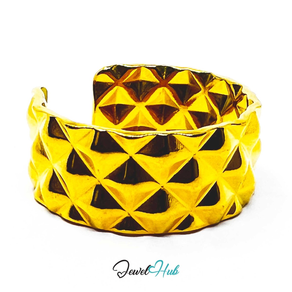 Gold Geometric Textured Stainless Steel Statement Ring - JewelHub.co.uk