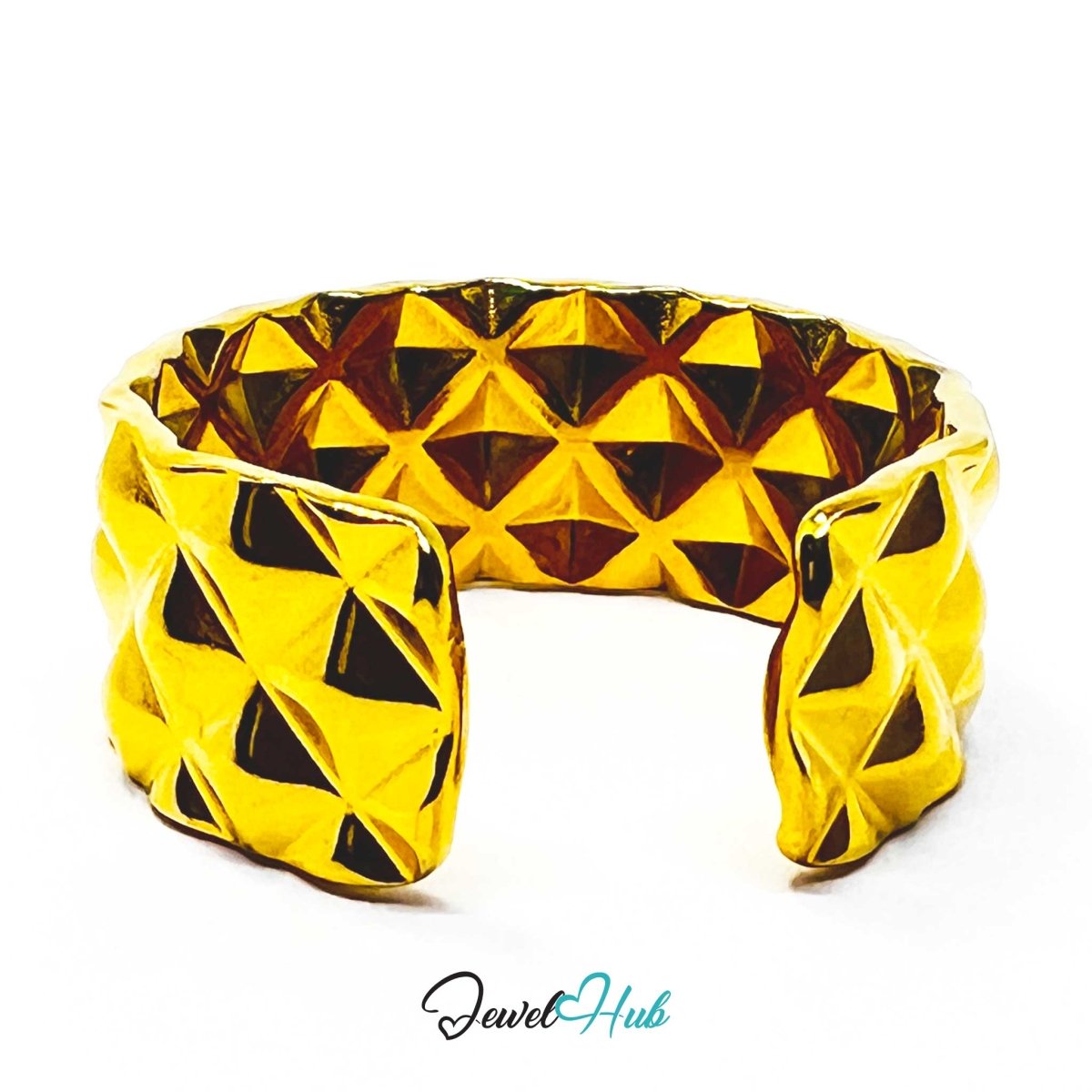 Gold Geometric Textured Stainless Steel Statement Ring - JewelHub.co.uk