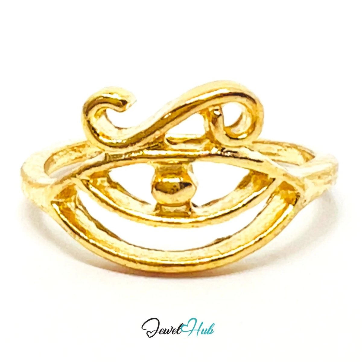 Gold Horus Eye Ring 👁️ Zinc Alloy · UK O · US 7.5 · Protective Motif · Polished Gold Finish - JewelHub.co.uk