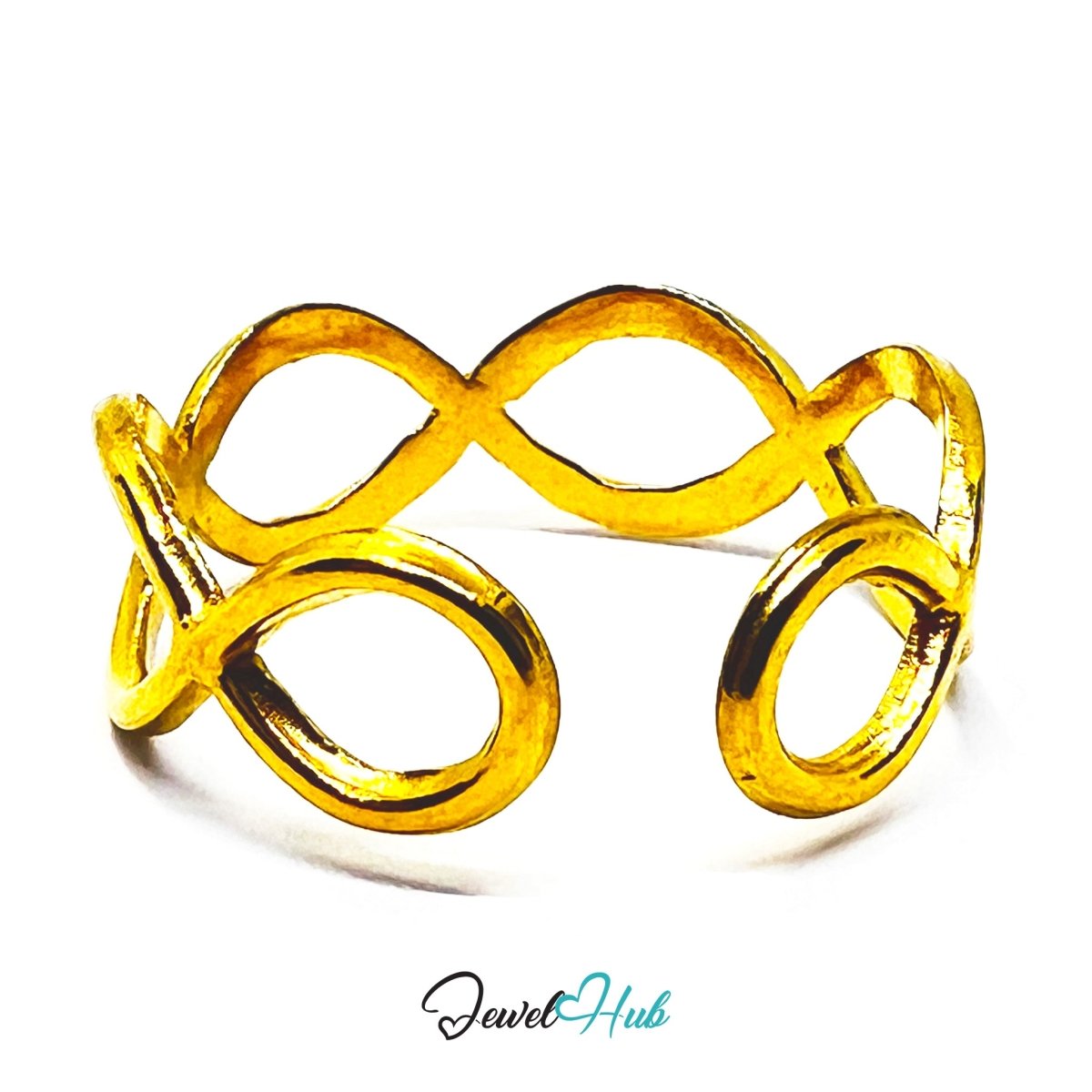 Gold Infinity Loop Adjustable Stainless Steel Band Ring - JewelHub.co.uk