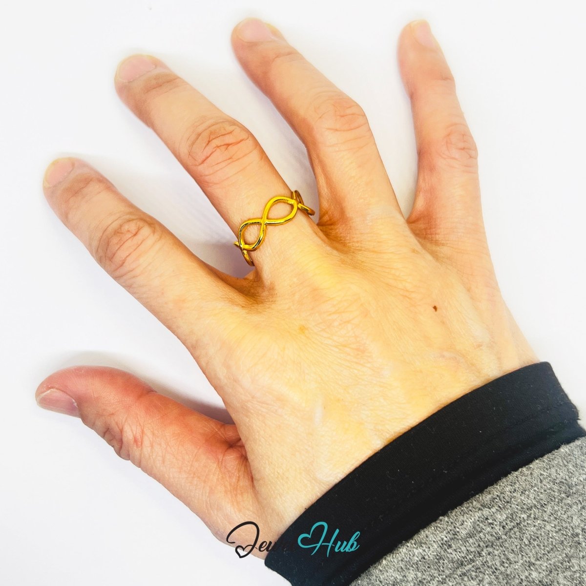 Gold Infinity Loop Adjustable Stainless Steel Band Ring - JewelHub.co.uk