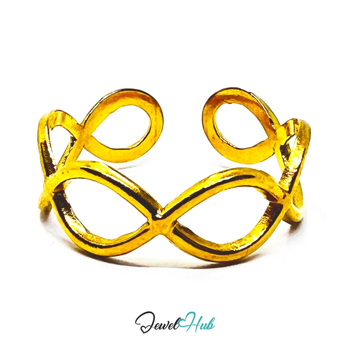 Gold Infinity Loop Adjustable Stainless Steel Band Ring - JewelHub.co.uk