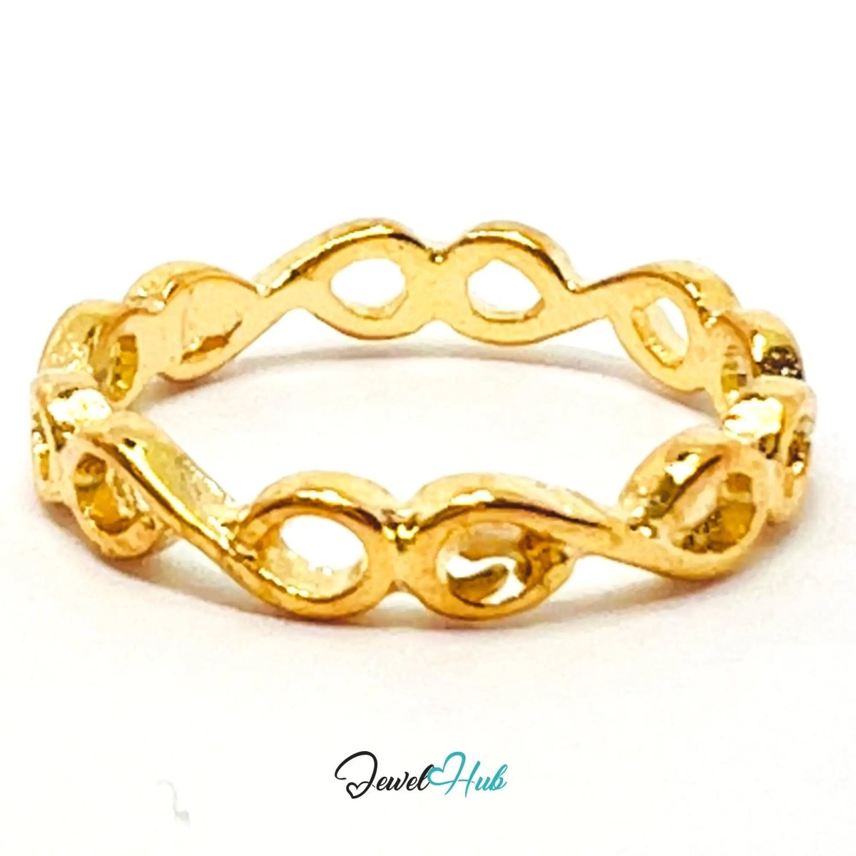 Gold Interlock Mini Ring ∞ Zinc Alloy · UK M · US 6.5 · Sculptural Loop Motif · Polished Gold Finish - JewelHub.co.uk