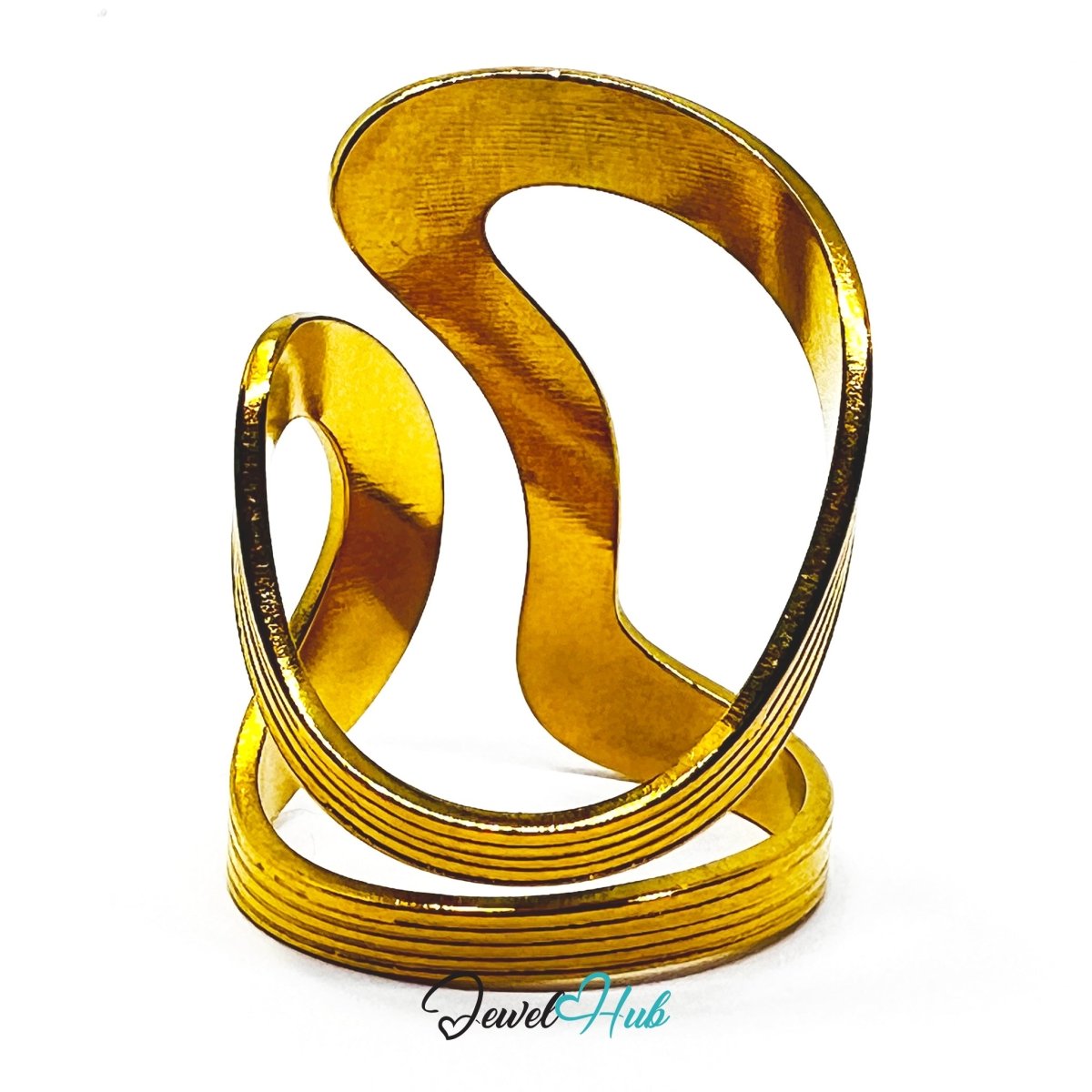 Gold Layered Wave Adjustable Stainless Steel Statement Ring - JewelHub.co.uk
