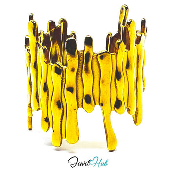 Gold Molten Textured Wide Adjustable Stainless Steel Statement Ring - JewelHub.co.uk