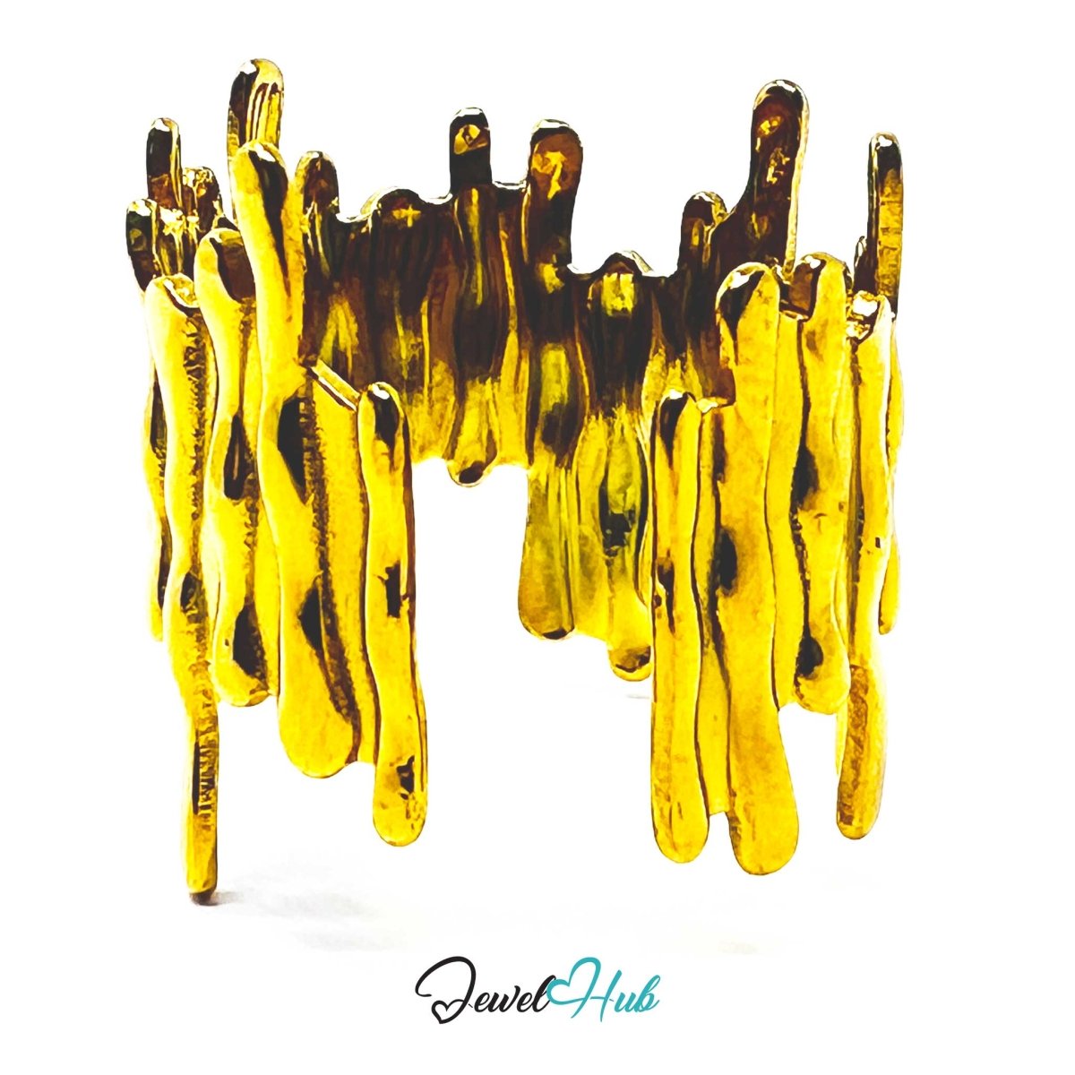 Gold Molten Textured Wide Adjustable Stainless Steel Statement Ring - JewelHub.co.uk