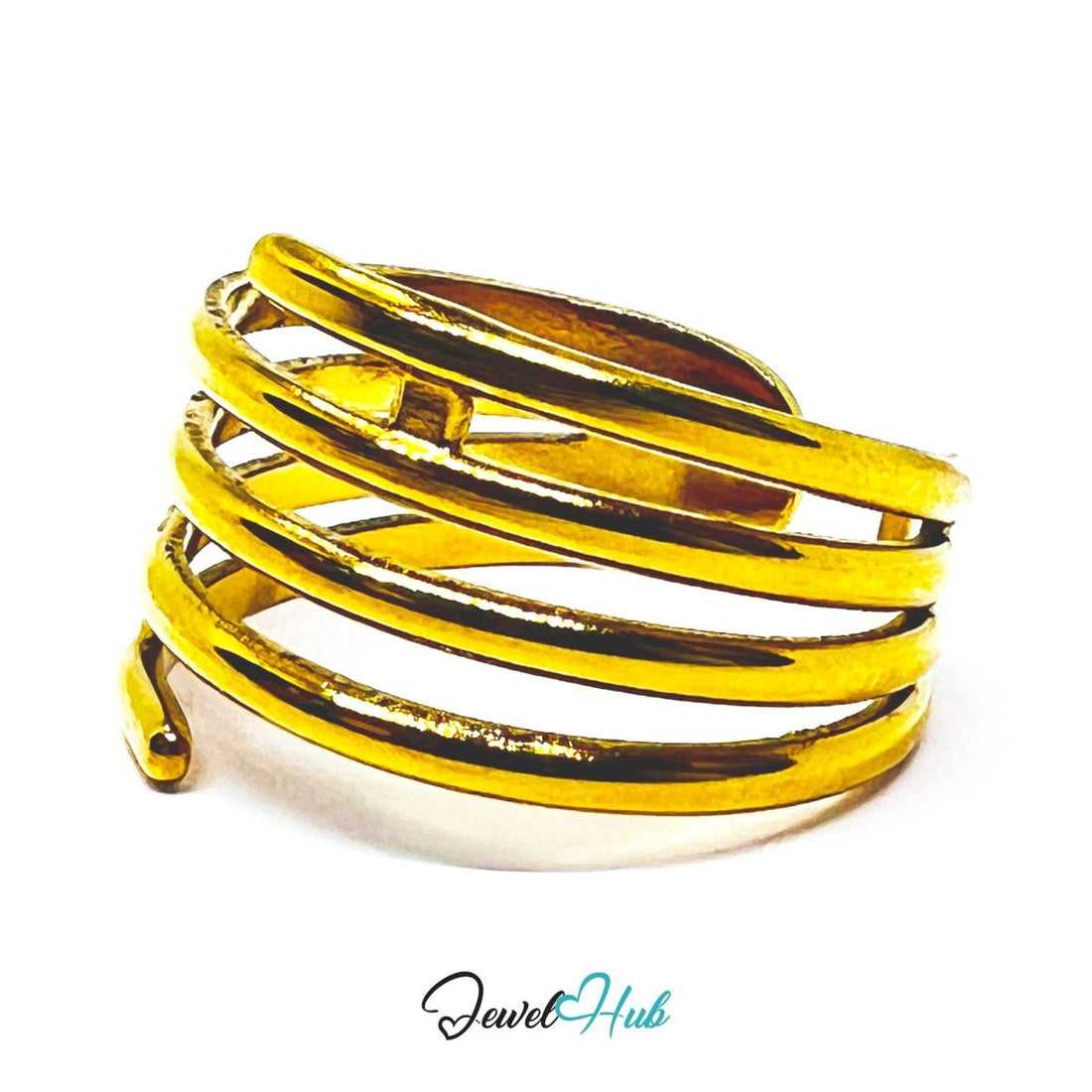 Gold Multi Wrap Adjustable Stainless Steel Band Ring - JewelHub.co.uk