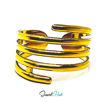 Gold Multi Wrap Adjustable Stainless Steel Band Ring - JewelHub.co.uk