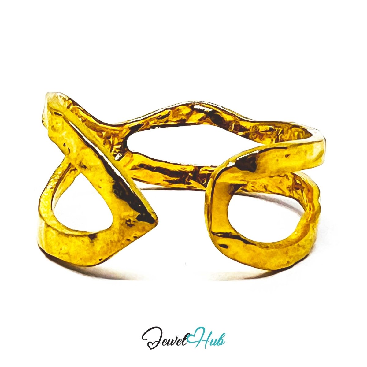 Gold Organic Open Double Band Adjustable Stainless Steel Ring - JewelHub.co.uk